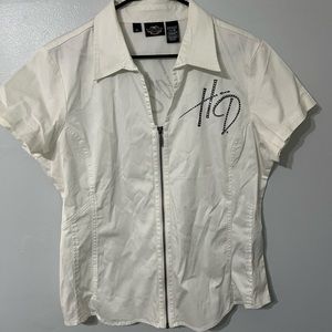 Harley Davidson Bedazzled Zip Up Top